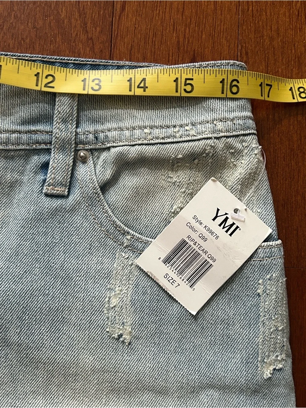 NEW YMI Distressed Denim Mini Skirt Full Button-Up Raw Hem Size 7 Y2K - Picture 9 of 10